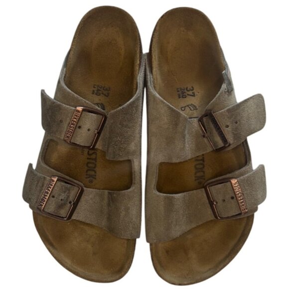 Birkenstock Arizona Taupe Suede Sandals Women’s 6 – Classic Comfort Slide NEW - Picture 1 of 8